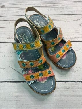 Womens L’ARTISTE Colorful Boho Leather Sandals Size 37